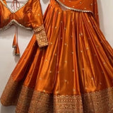Orange Sangeet Silk Lehenga Choli