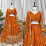 Orange Sangeet Silk Lehenga Choli
