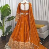 Orange Sangeet Silk Lehenga Choli