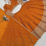 Orange Sangeet Silk Lehenga Choli