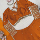 Orange Sangeet Silk Lehenga Choli