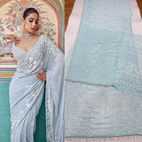 Blockbuster Sky Embroidered Saree