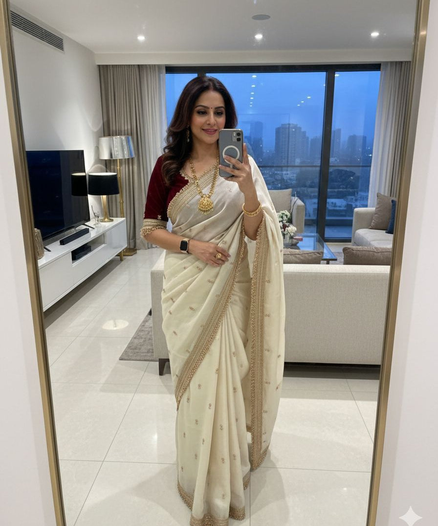 Anmol Space Satin Embroidered Saree