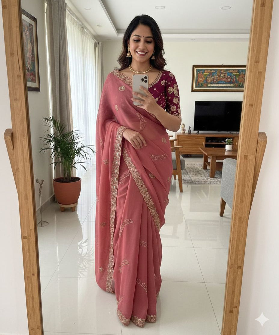 Beautiful Sequence Embroidered Saree