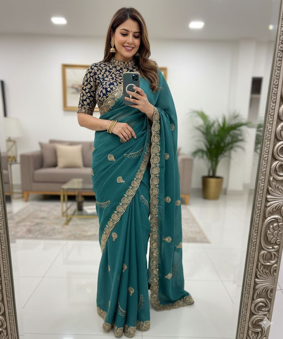 Beautiful Sequence Embroidered Saree