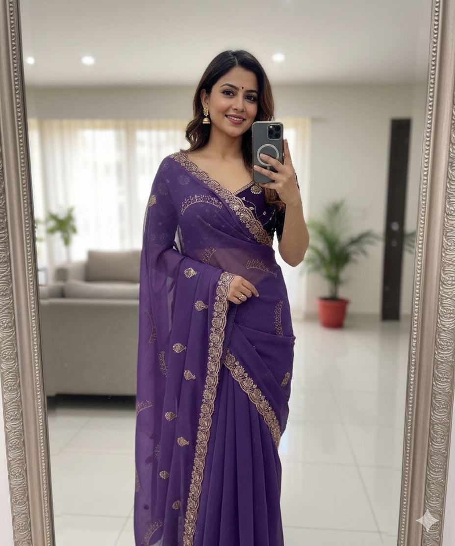 Beautiful Sequence Embroidered Saree