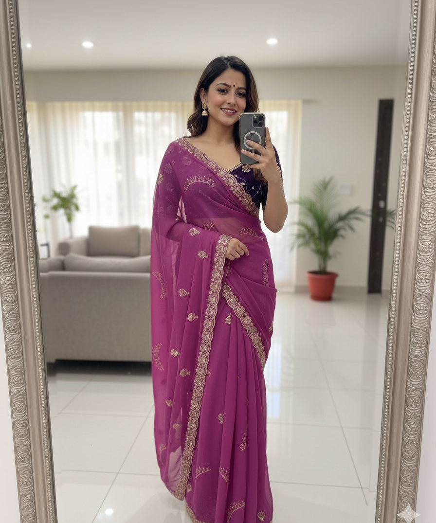 Beautiful Sequence Embroidered Saree