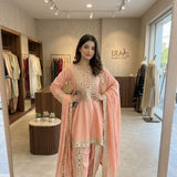 Beautiful Peach Mirror Work Top Dhoti