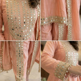 Beautiful Peach Mirror Work Top Dhoti