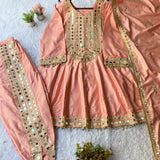 Beautiful Peach Mirror Work Top Dhoti