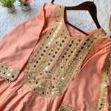 Beautiful Peach Mirror Work Top Dhoti