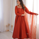 Orange Roman Silk Anarkali Gown