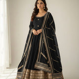 Black Chinon Silk Anarkali Gown