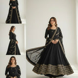Black Chinon Silk Anarkali Gown