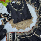 Black Chinon Silk Anarkali Gown