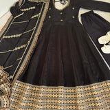Black Chinon Silk Anarkali Gown