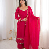 Pink Mirror Work Straight Suit