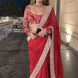 Reddish Sequence Work Georgette Saree