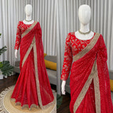 Reddish Sequence Work Georgette Saree