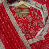 Reddish Sequence Work Georgette Saree