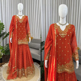 Orange Ethnic Georgette Top Sharara