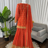 Orange Ethnic Georgette Top Sharara