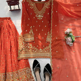 Orange Ethnic Georgette Top Sharara