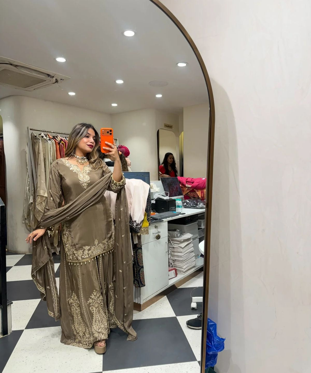 Elegant Natural Crepe Top Sharara