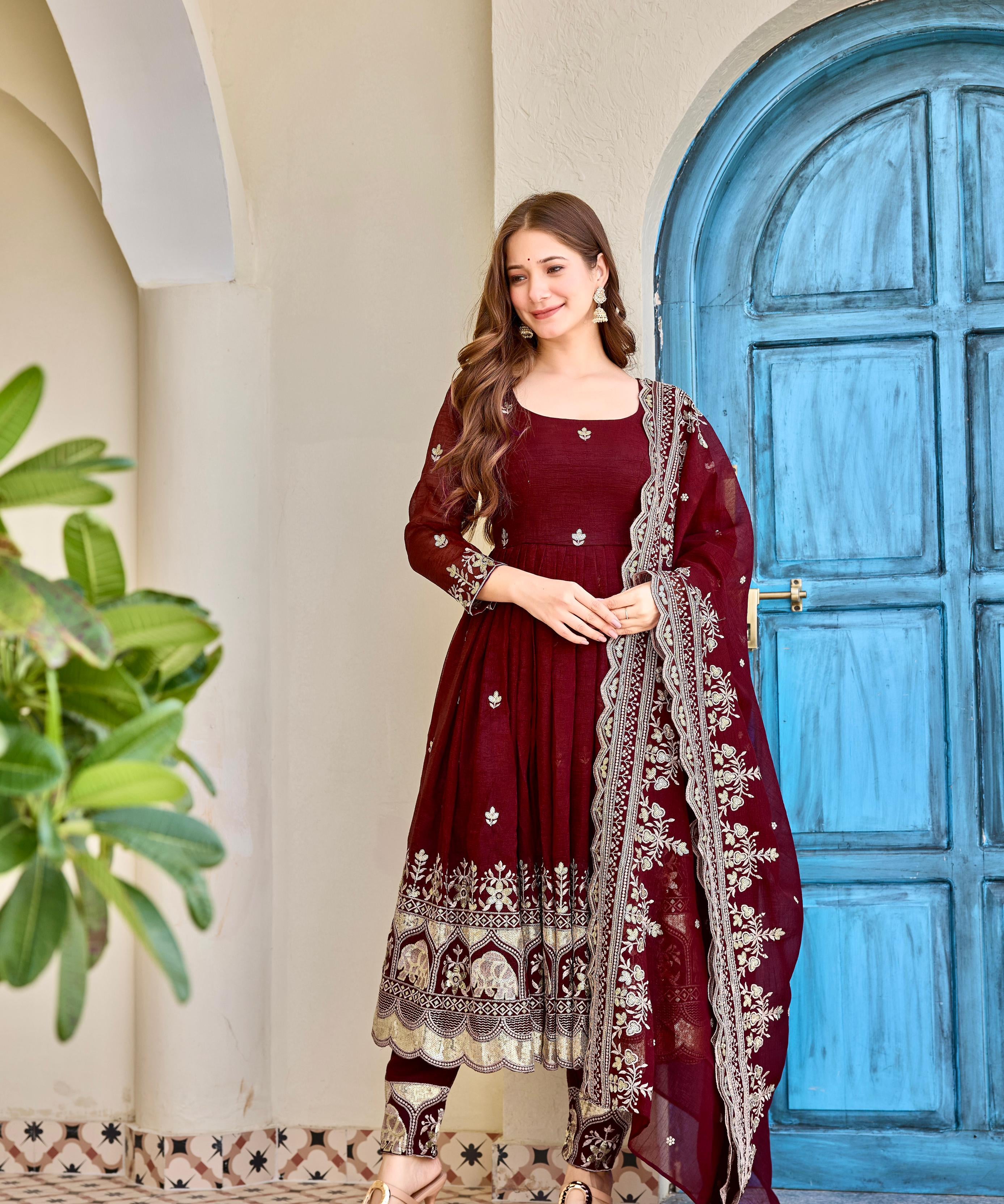 Occasionally Crunchy silk Anarkali Suit