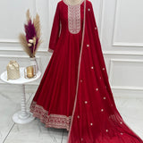 Presenting Red Silk Anarkali Gown