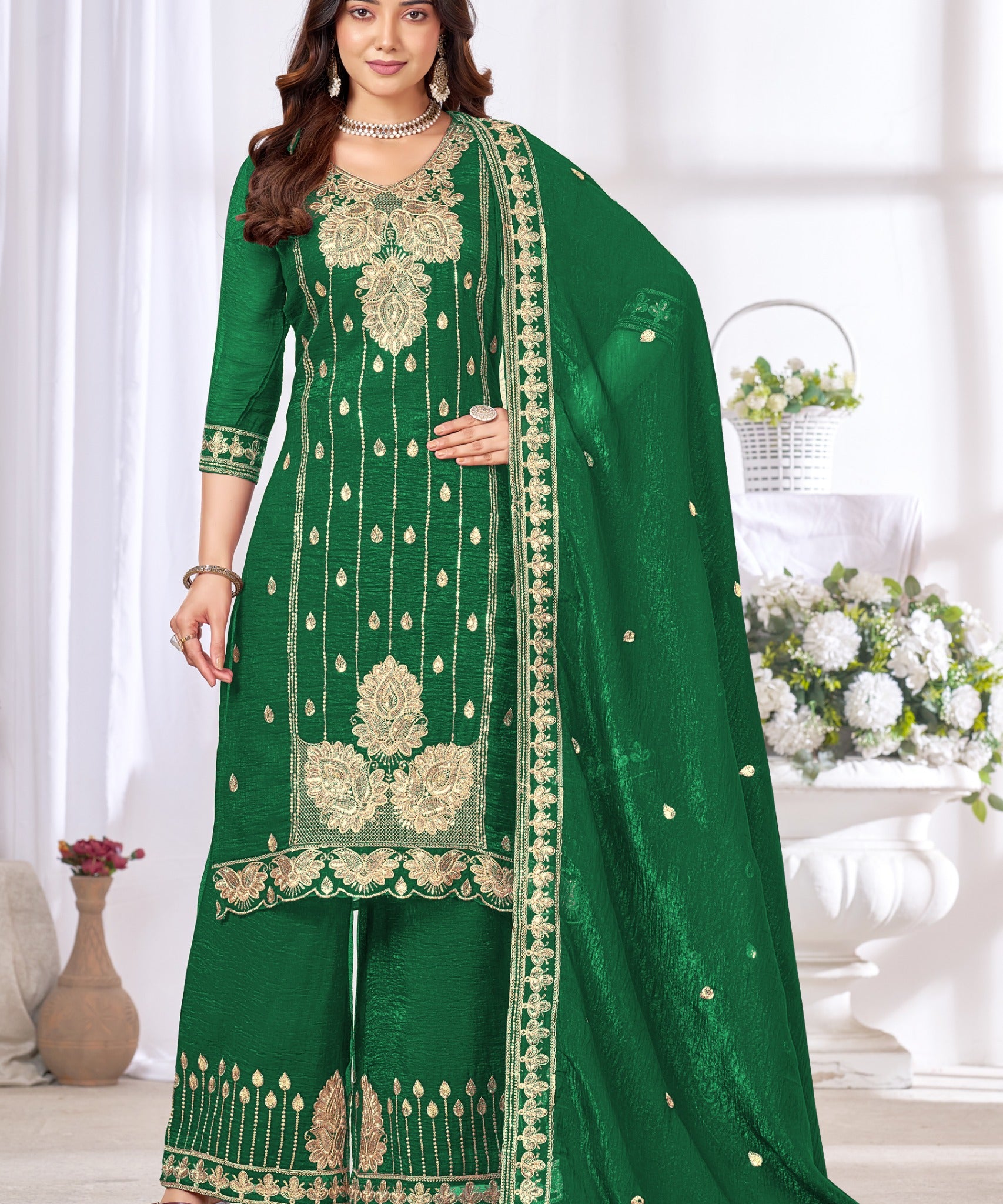 Safina Chinon Embroidered Straight Suit
