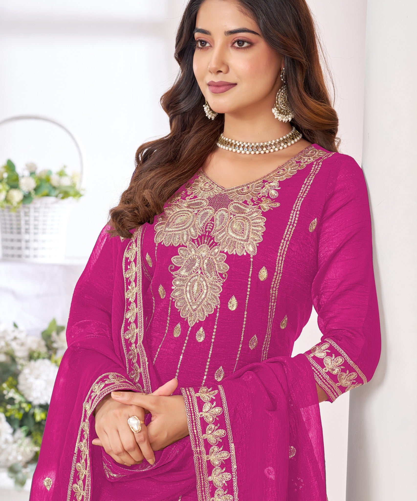 Safina Chinon Embroidered Straight Suit