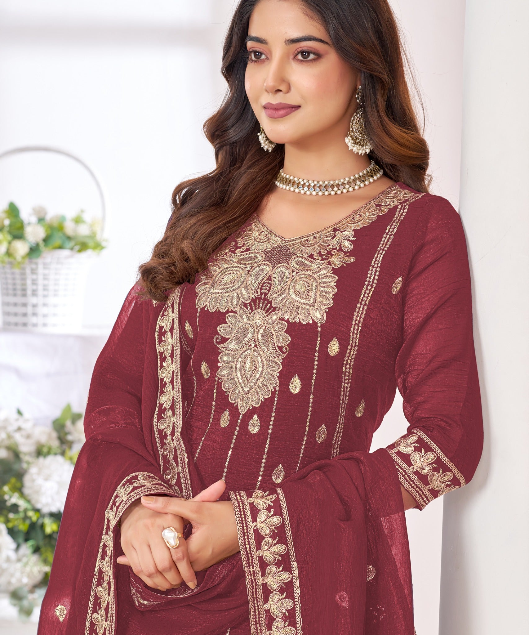 Safina Chinon Embroidered Straight Suit