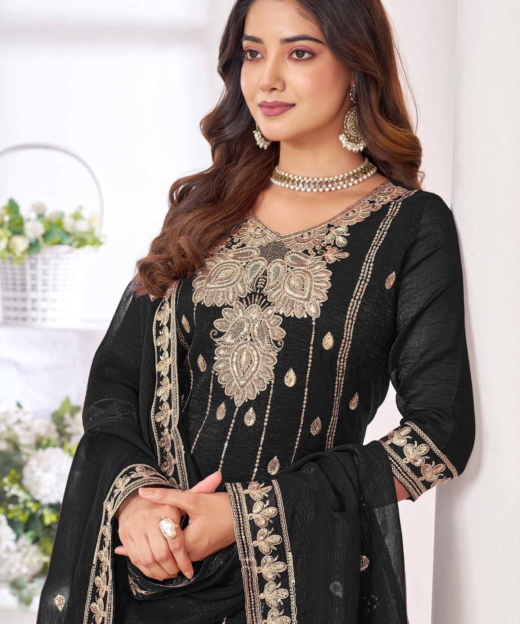 Safina Chinon Embroidered Straight Suit