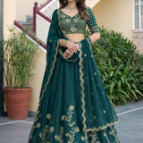 Luxury Dark Green Silk Lehenga Choli
