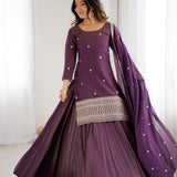 Shiny Pure Roman Silk Kurta Lehenga
