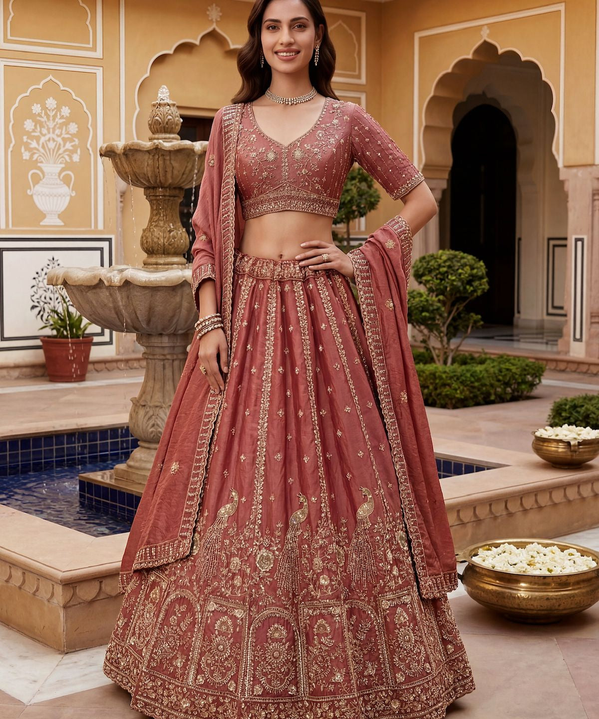 Crafted Peacock Handwork Wedding Lehenga