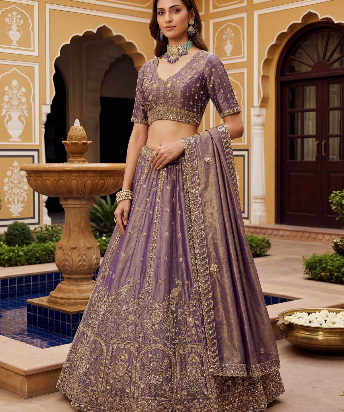 Crafted Peacock Handwork Wedding Lehenga