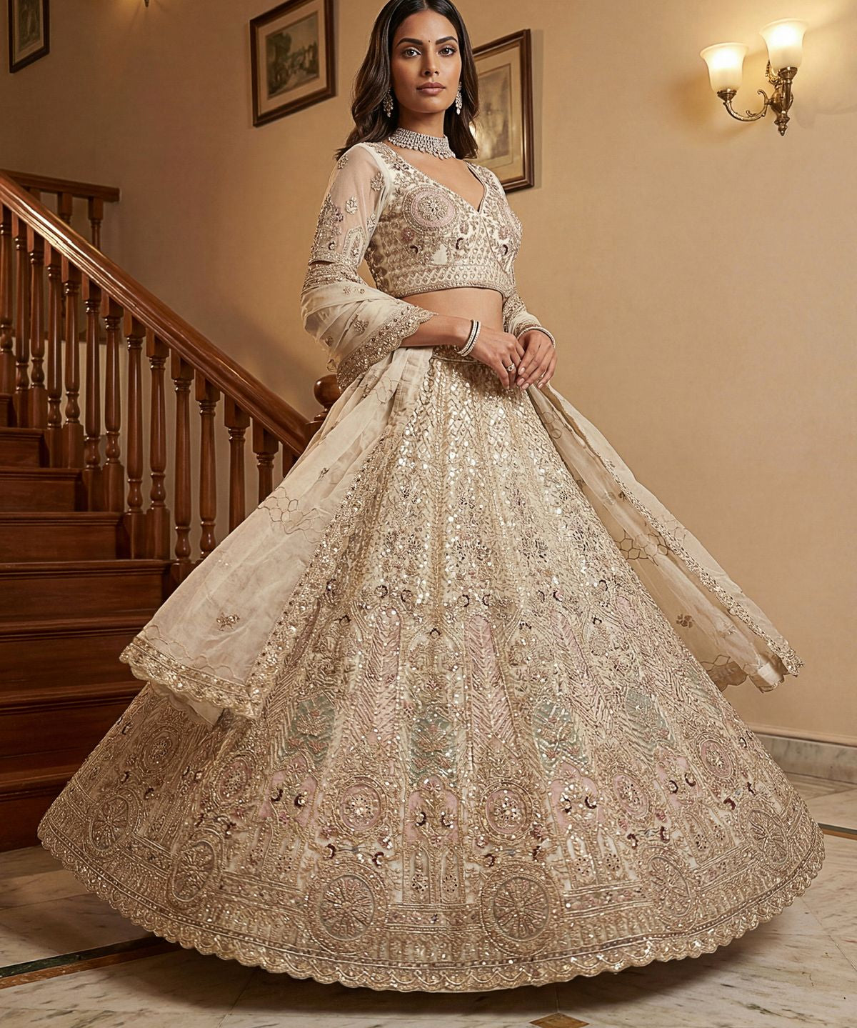 Glamorous Wedding Net Embroidered Lehenga