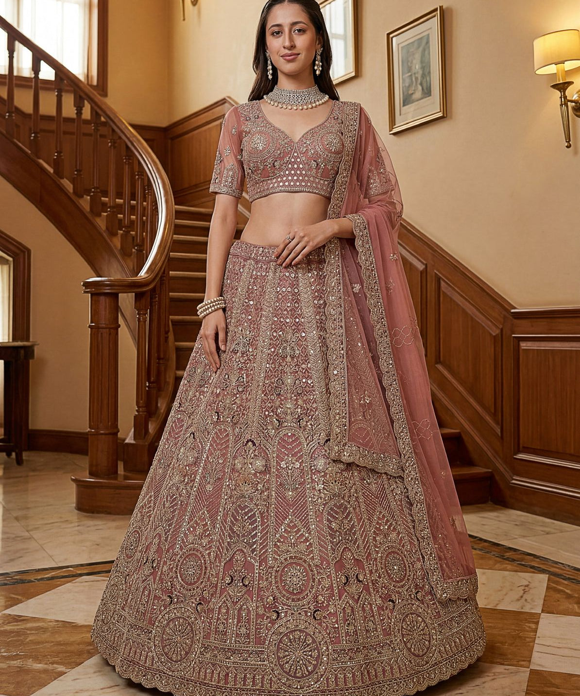 Glamorous Wedding Net Embroidered Lehenga