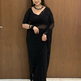 rinkal black georget beads work saree