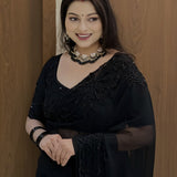 rinkal black georget beads work saree
