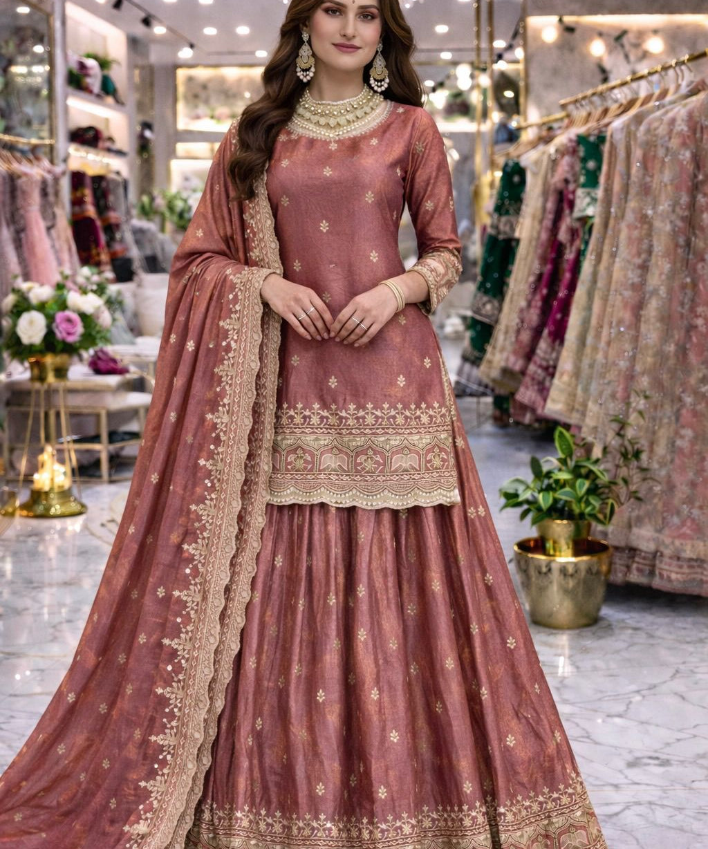 Designer Fandy Silk Embroidered Suit