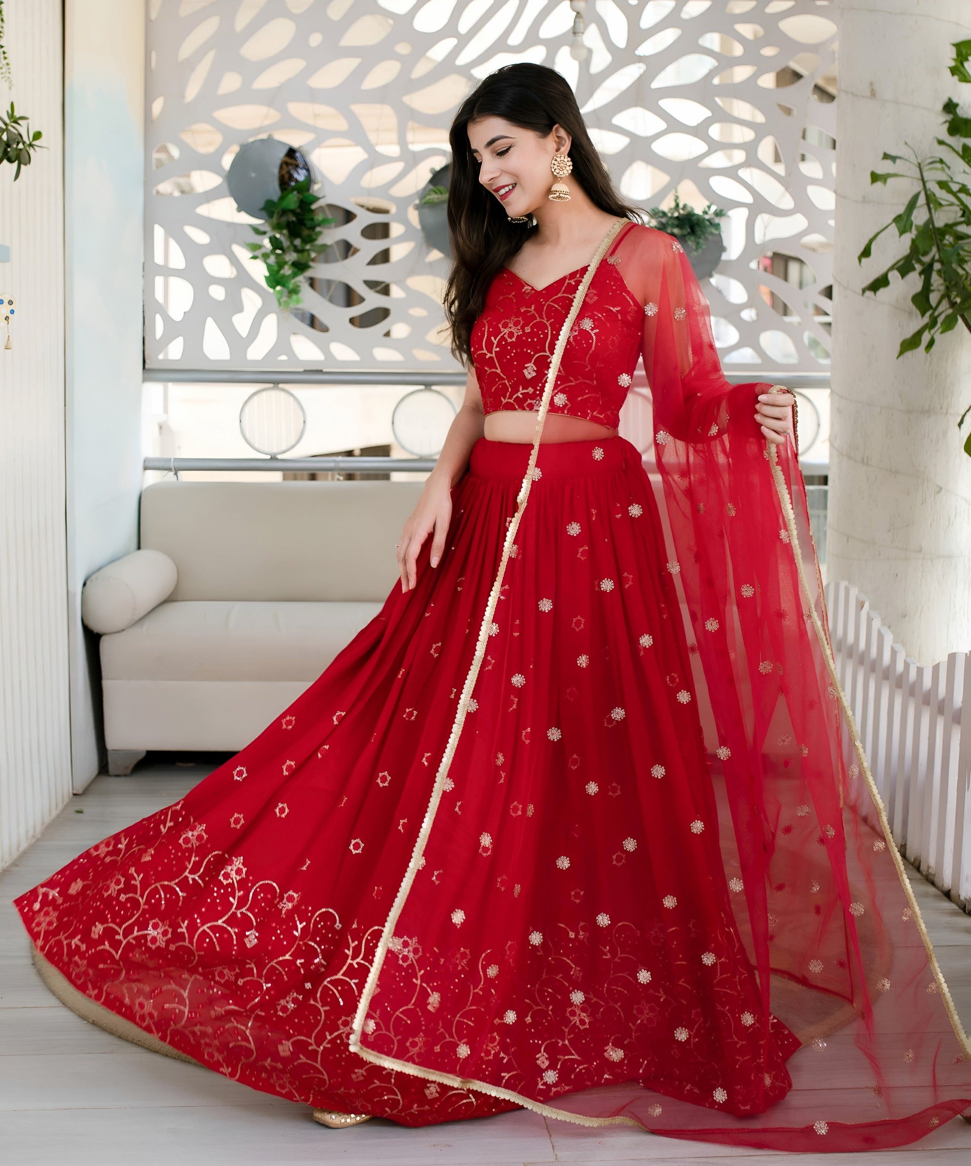 Vibrant Georgette Embroidered Lehenga