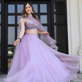 Lavender Organza Floral Lehenga Choli