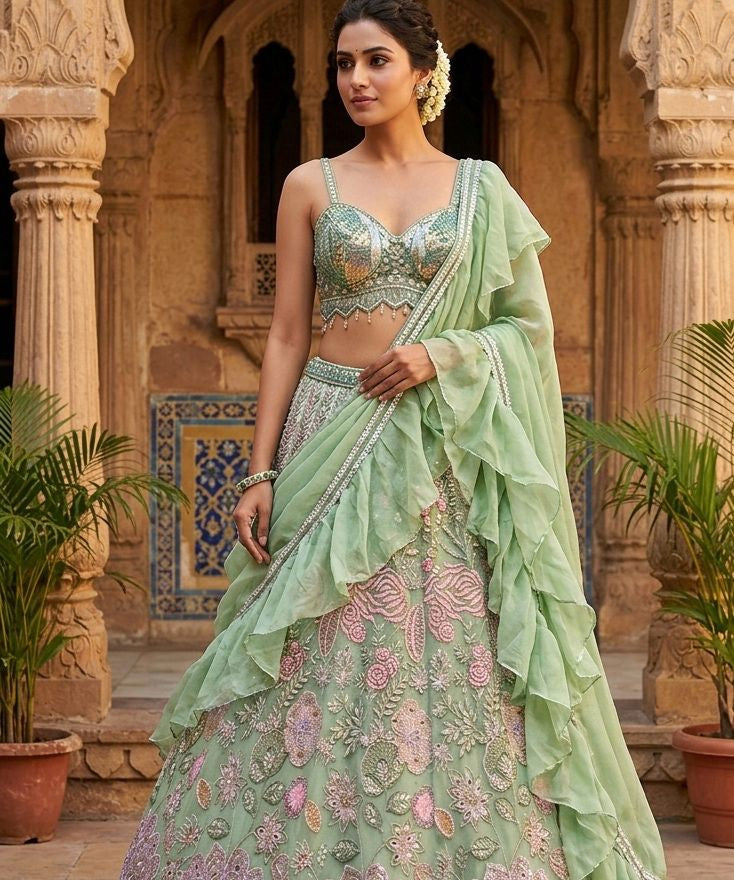 Exceptional Embroidered Silk Lehenga