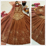 Brown Partywear Silk Top Lehenga
