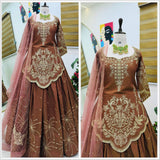 Brown Partywear Silk Top Lehenga