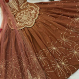 Brown Partywear Silk Top Lehenga