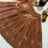 Brown Partywear Silk Top Lehenga
